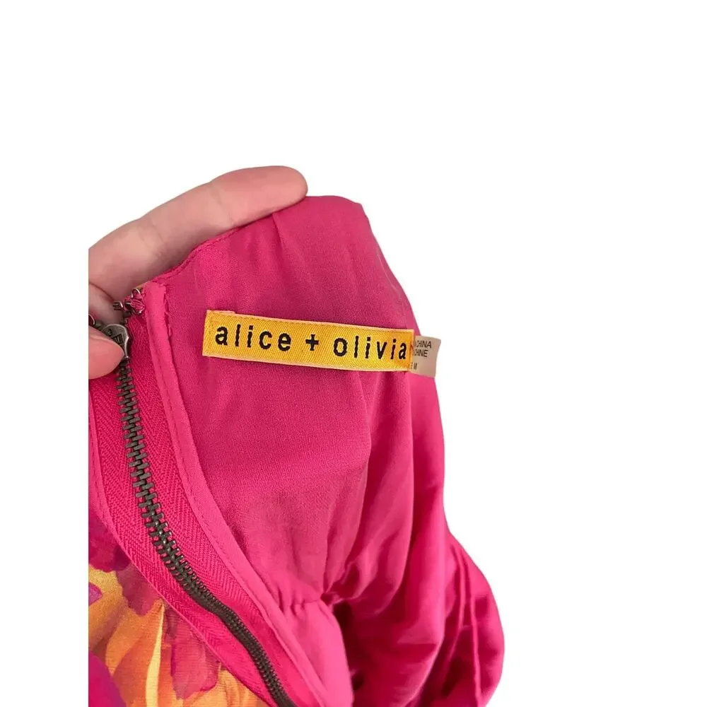 Alice + Olivia Floral Sleeveless Mini Dress Pink Orange Rose Romantic Cottage-M
